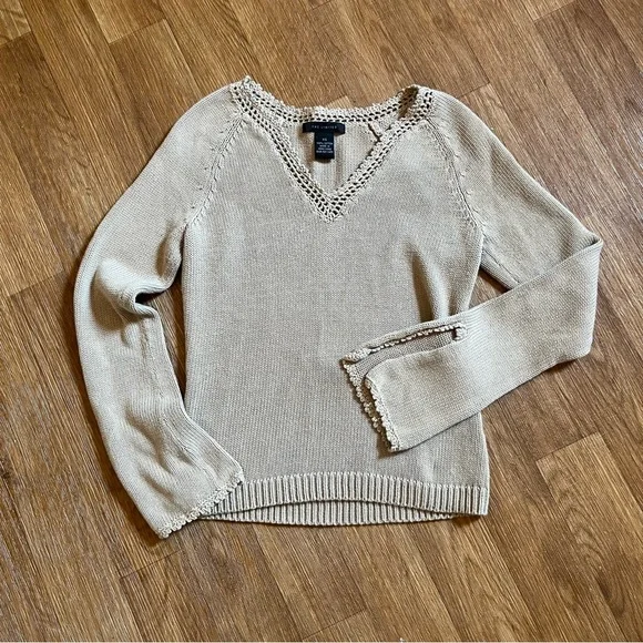 SOLD The Limited Beige V-Neck Sweater with Knit Detail and Bell Sleeves - Picture 1 of 6